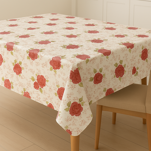 Classic Red Rose Floral PEVA Tablecloth – Romantic Vintage Style