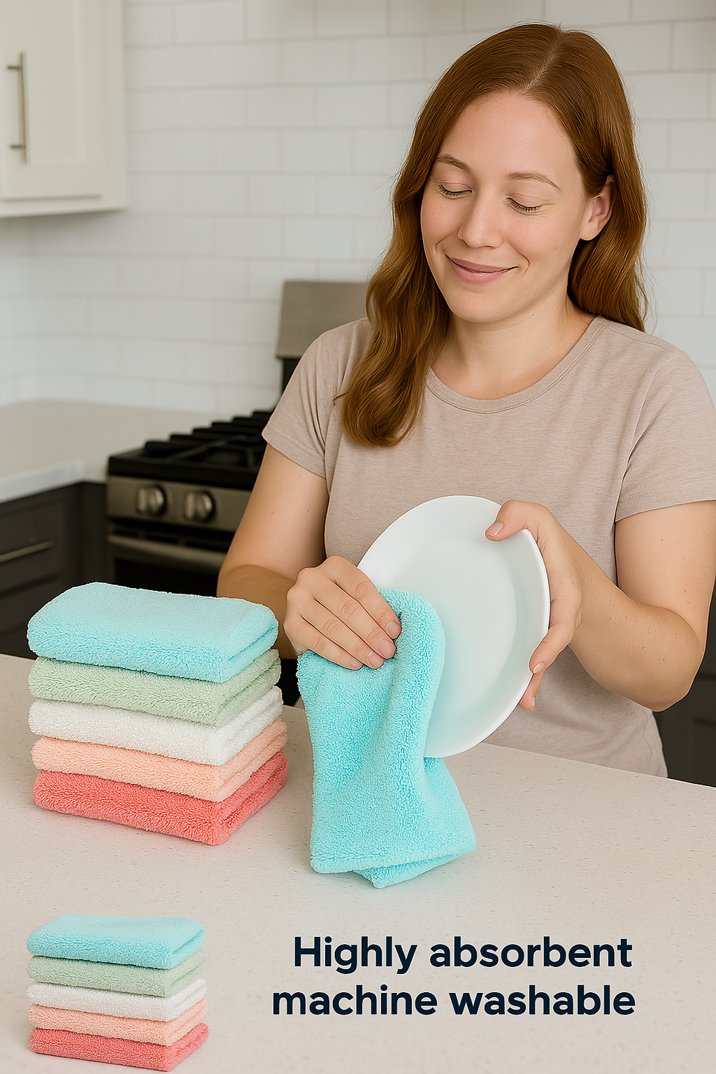 Fluffy Microfiber Kitchen Towels – 5 Pack (16” x 19”)