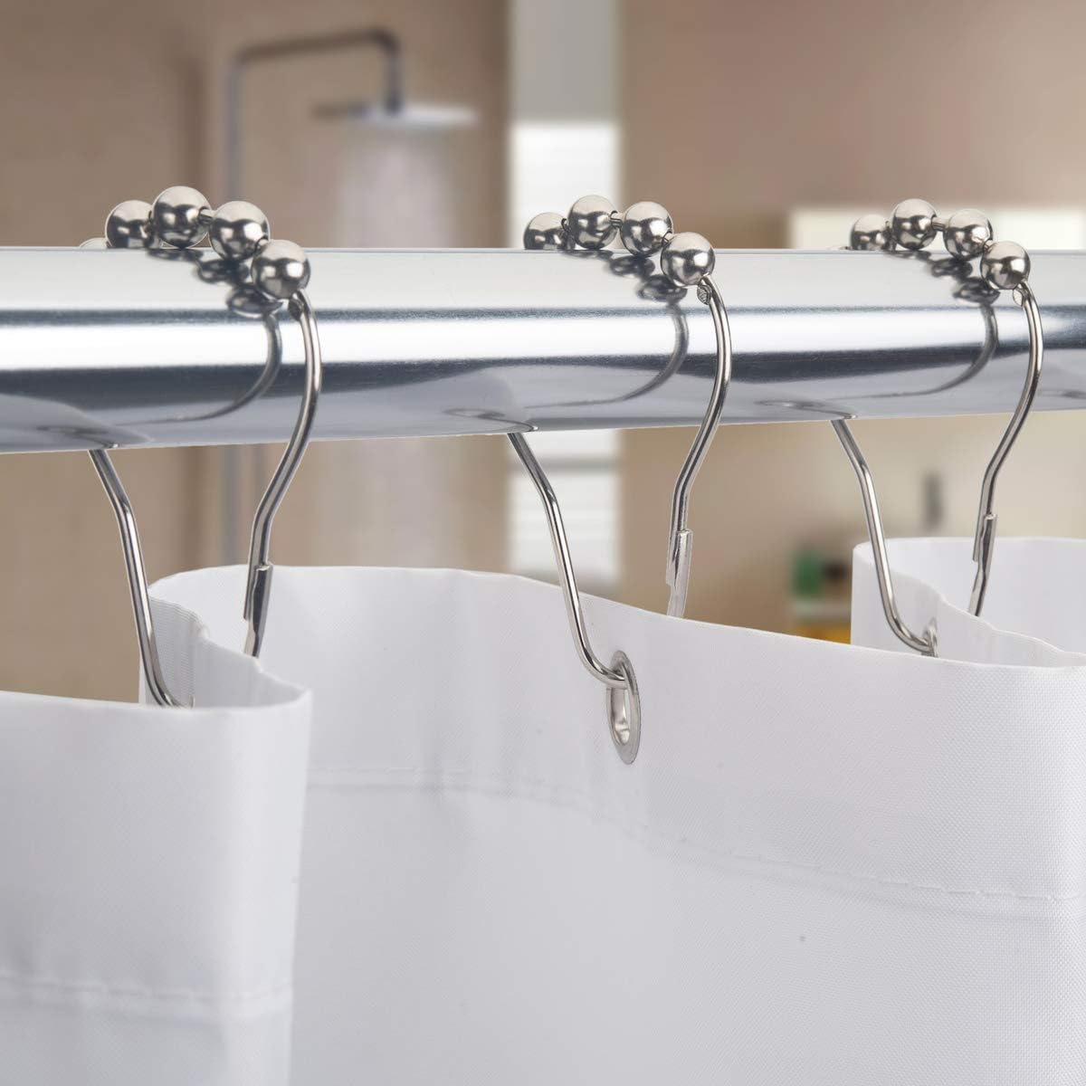 Chrome Metal Shower Curtain Hooks – Set of 12