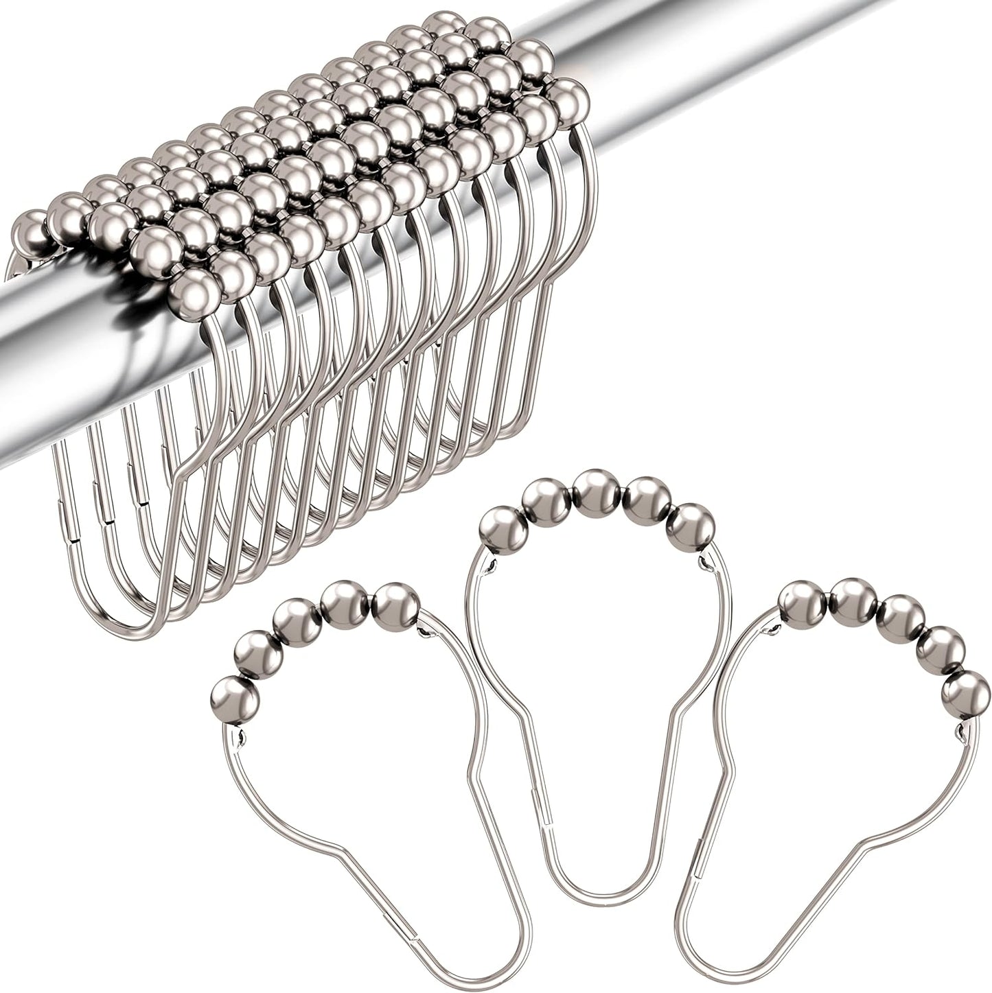 Chrome Metal Shower Curtain Hooks – Set of 12