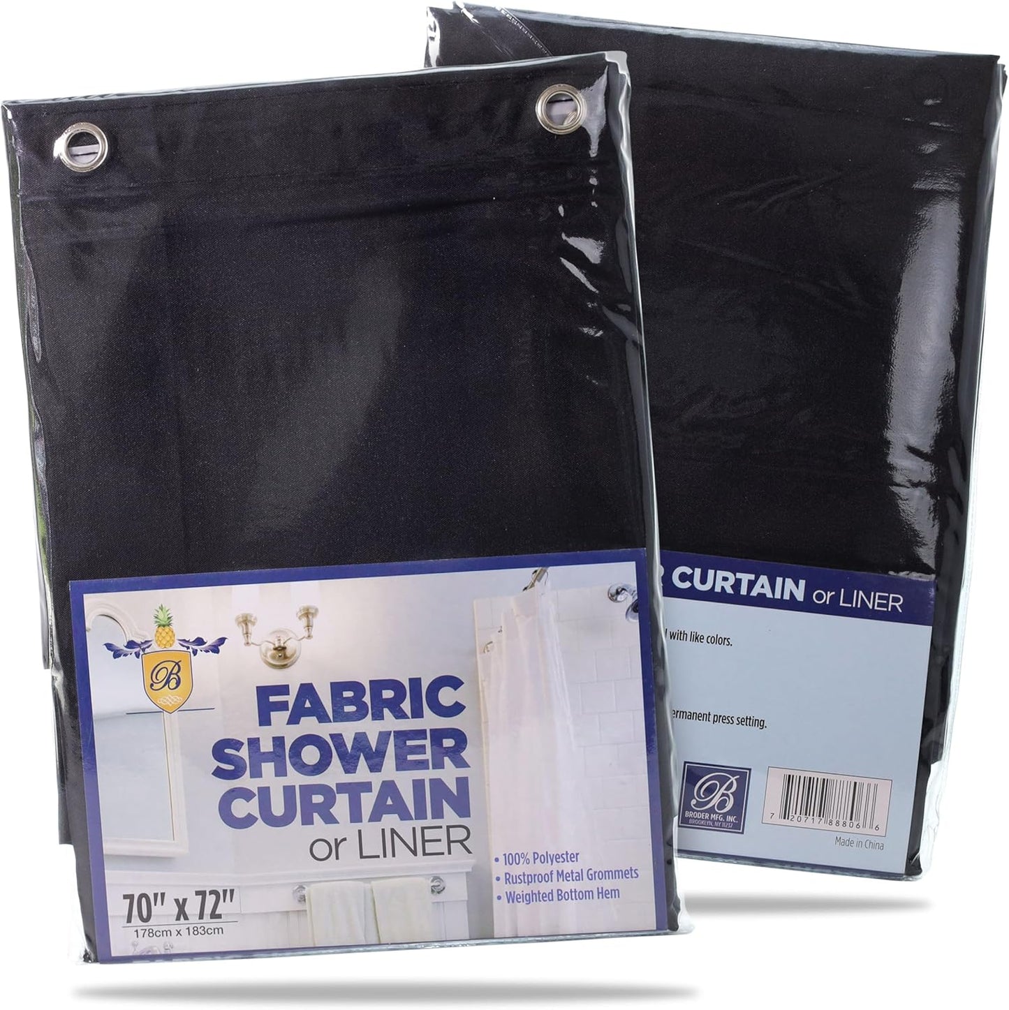 Fabric Shower Curtain or Liner – Weighted Hem & Rustproof Grommets