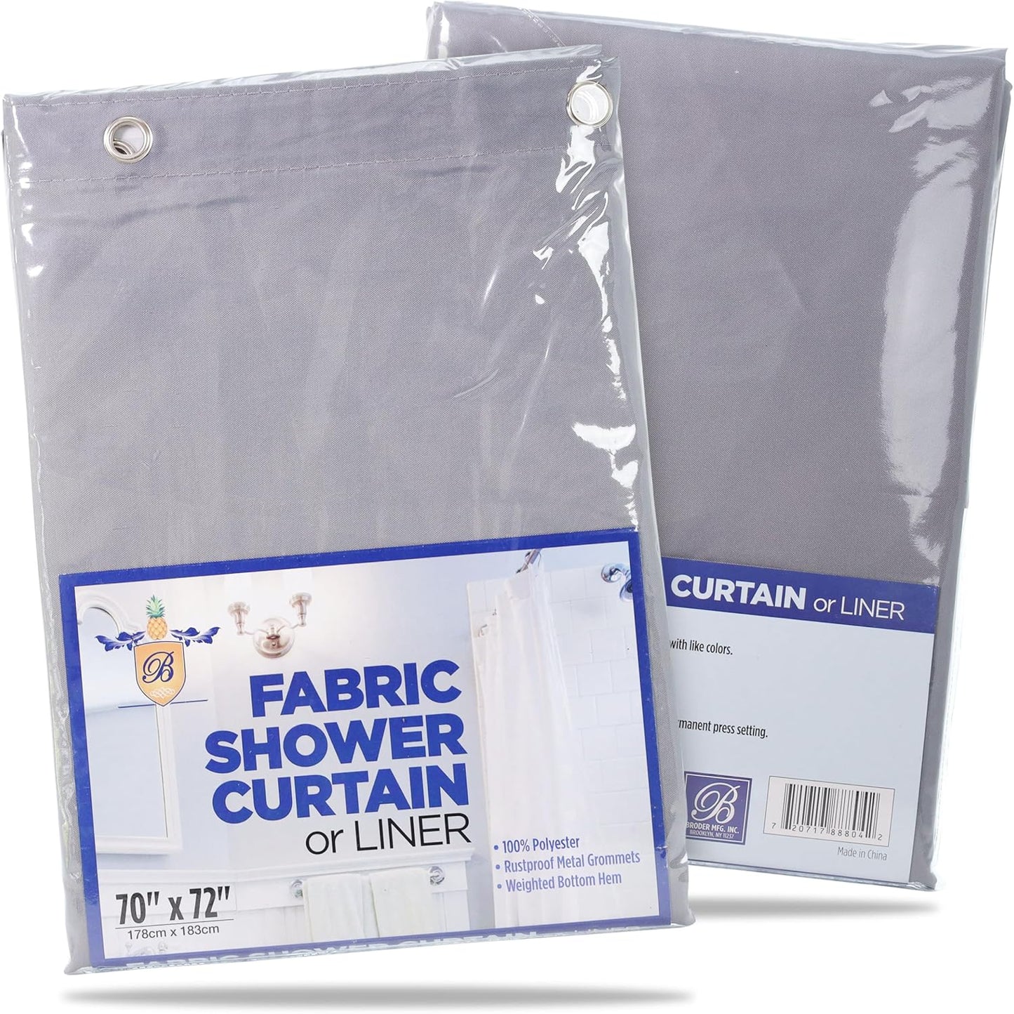 Fabric Shower Curtain or Liner – Weighted Hem & Rustproof Grommets