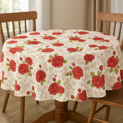 Classic Red Rose Floral PEVA Tablecloth – Romantic Vintage Style