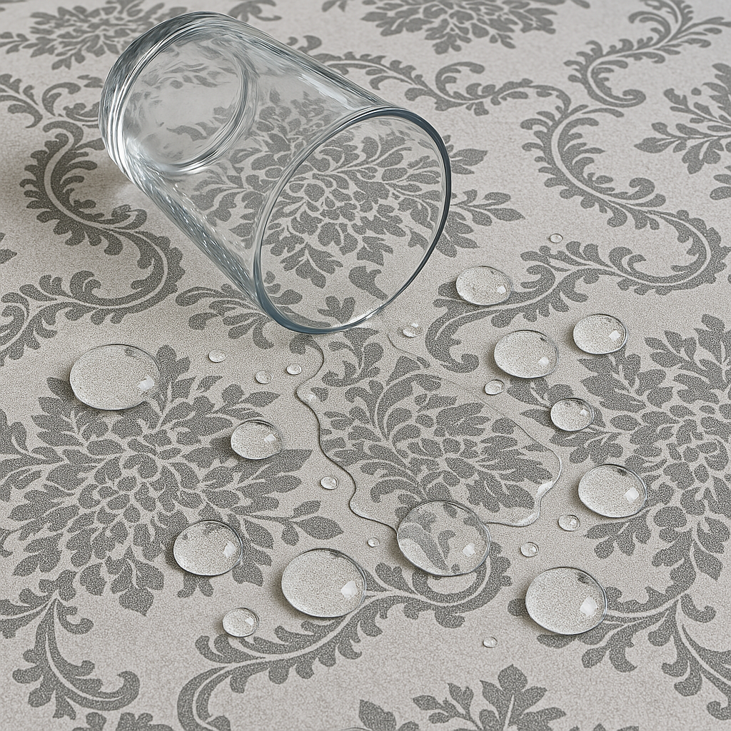 Gray Damask Scroll PEVA Tablecloth – Elegant Waterproof Design