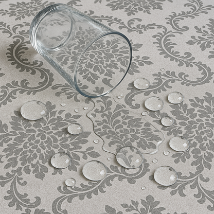 Gray Damask Scroll PEVA Tablecloth – Elegant Waterproof Design