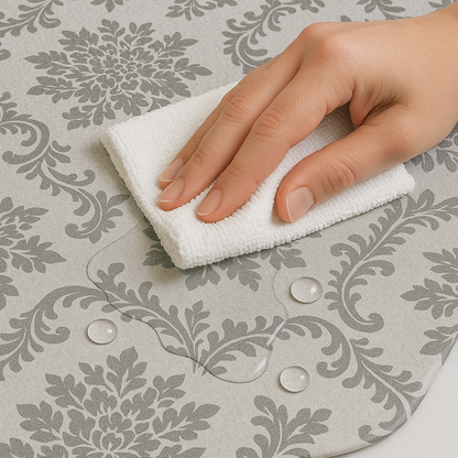 Gray Damask Scroll PEVA Tablecloth – Elegant Waterproof Design