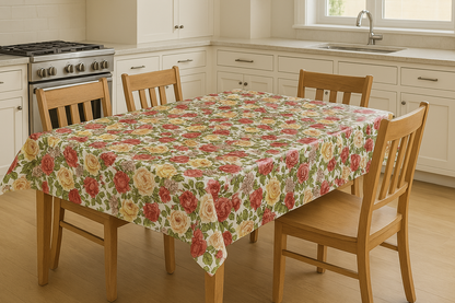 Multicolor Garden Roses PEVA Tablecloth – Yellow, Red & Peach Flowers