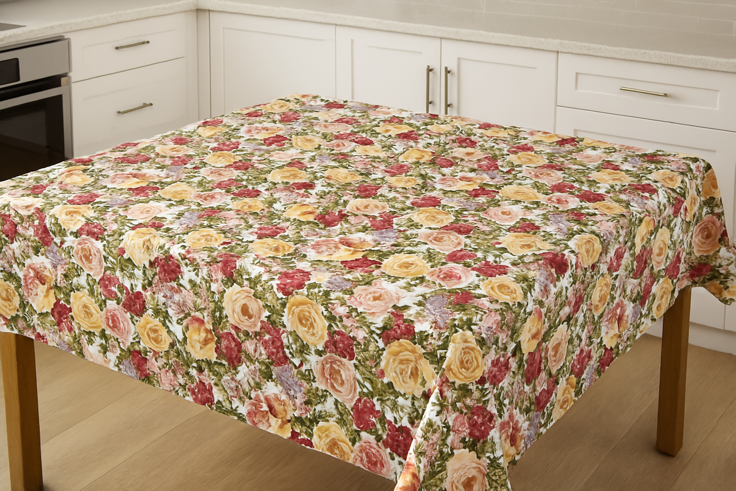 Multicolor Garden Roses PEVA Tablecloth – Yellow, Red & Peach Flowers