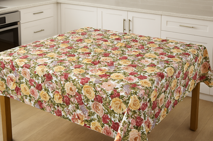 Multicolor Garden Roses PEVA Tablecloth – Yellow, Red & Peach Flowers