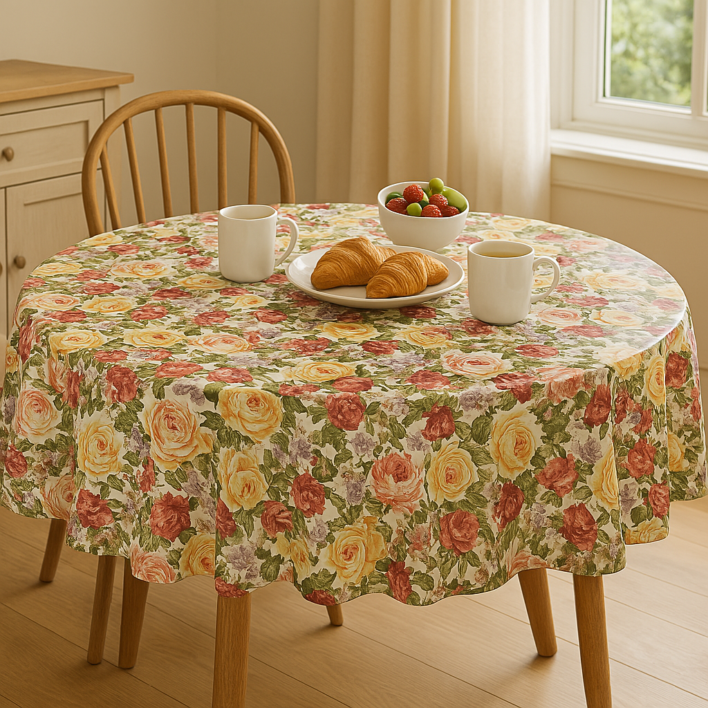 Multicolor Garden Roses PEVA Tablecloth – Yellow, Red & Peach Flowers