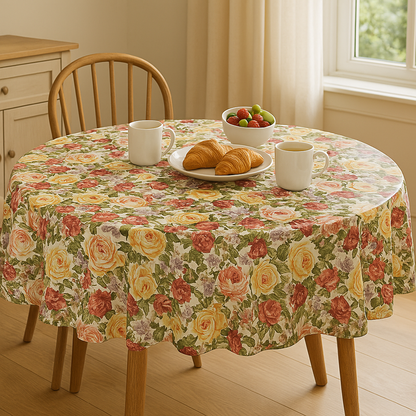 Multicolor Garden Roses PEVA Tablecloth – Yellow, Red & Peach Flowers