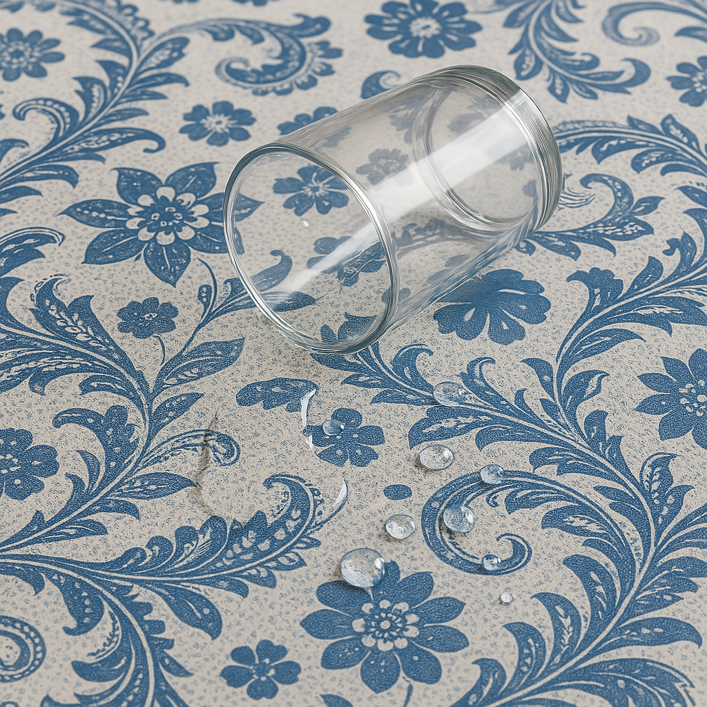 Blue Vintage Paisley Floral PEVA Tablecloth – Flannel Backed