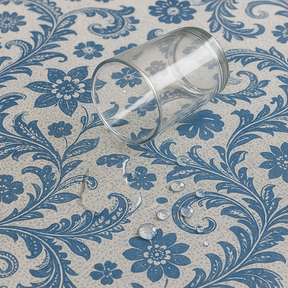 Blue Vintage Paisley Floral PEVA Tablecloth – Flannel Backed
