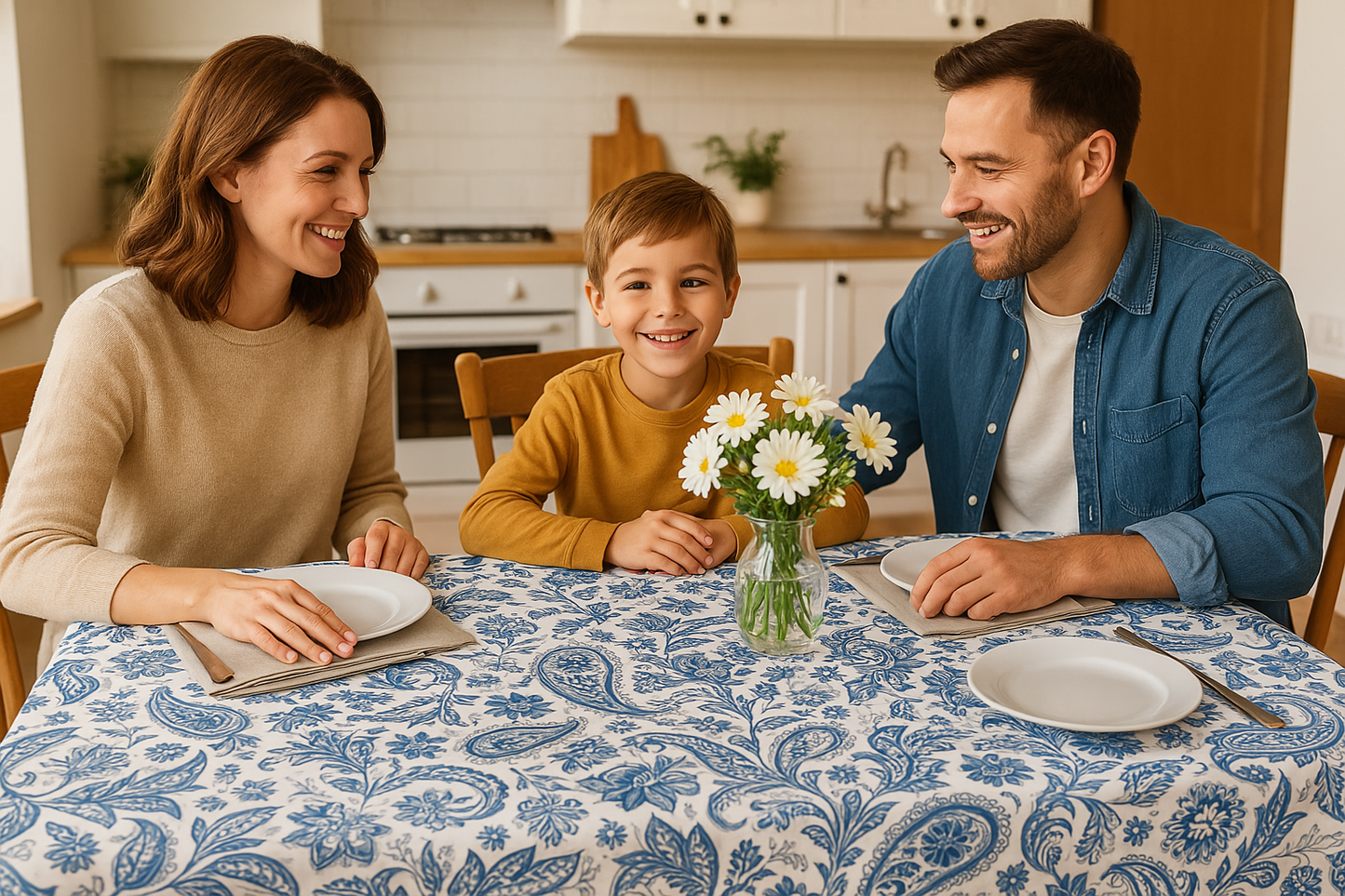 Blue Vintage Paisley Floral PEVA Tablecloth – Flannel Backed