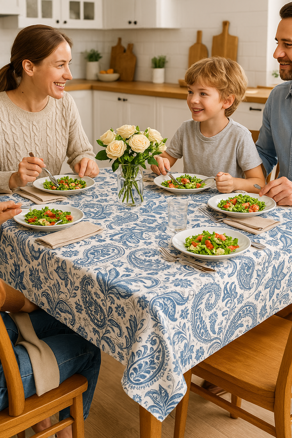Blue Vintage Paisley Floral PEVA Tablecloth – Flannel Backed
