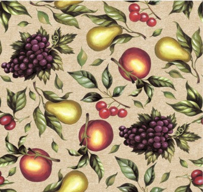 Harvest Fruit Medley PEVA Tablecloth – Beige Background with Grapes, Pears & Peaches
