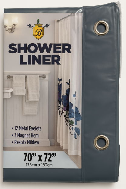 Waterproof Shower Liner with Magnets & Metal Grommets – 70” x 72”