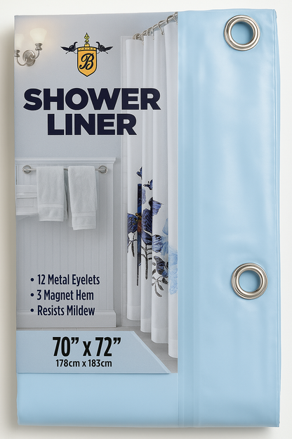 Waterproof Shower Liner with Magnets & Metal Grommets – 70” x 72”