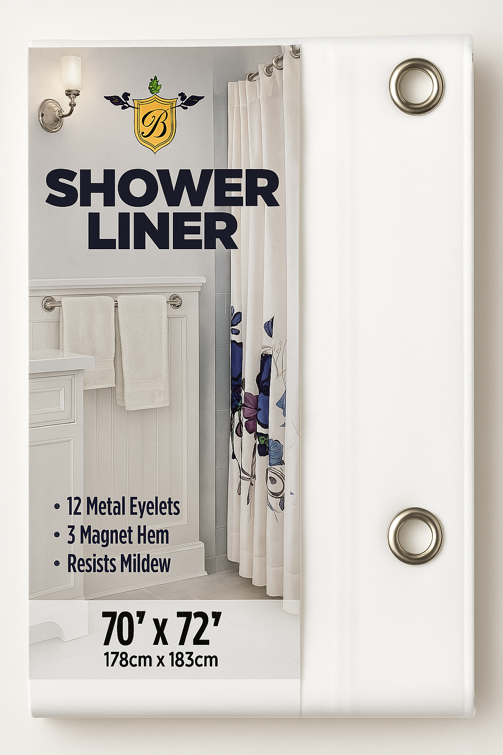 Waterproof Shower Liner with Magnets & Metal Grommets – 70” x 72”